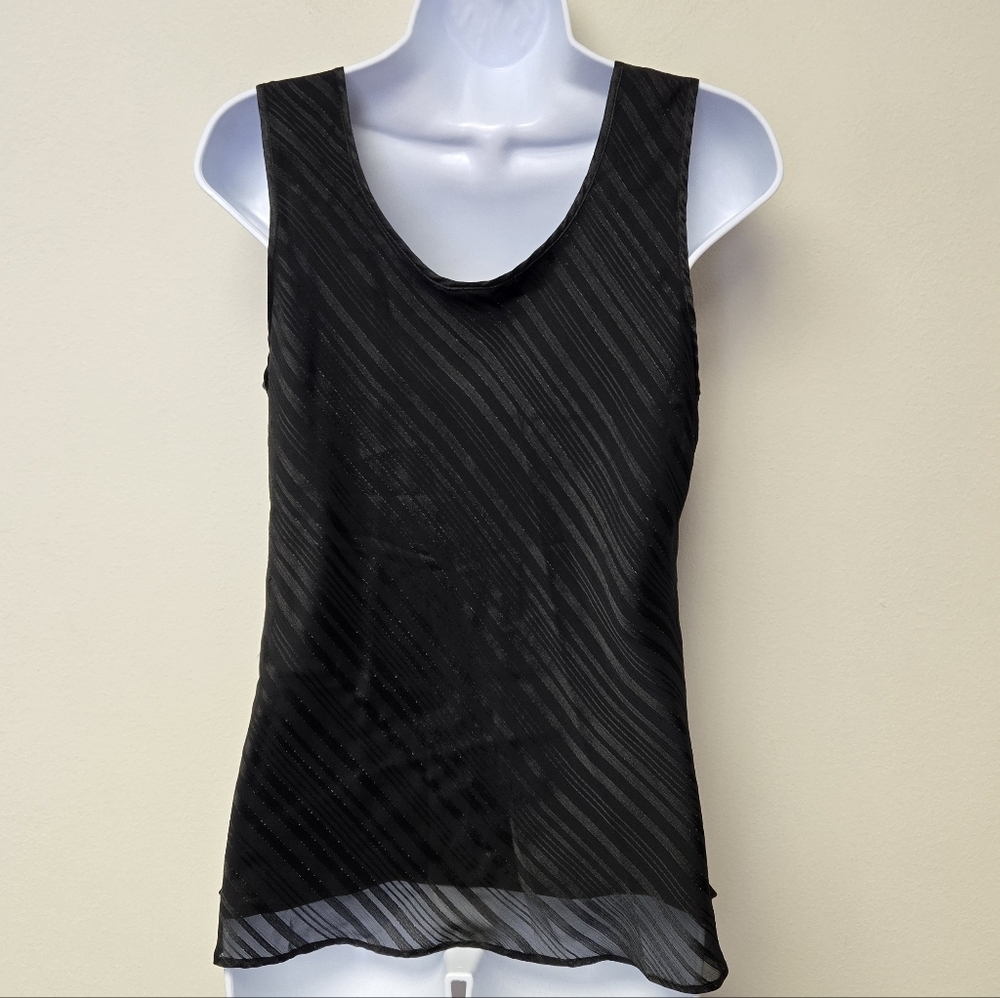 Cabernet Sleeveless Stripe Tank Top Blouse Black S - Picture 2 of 7
